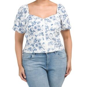 🧸2/$30🧸 Rachel Zoe White Crop Top with Blue Fruit Print